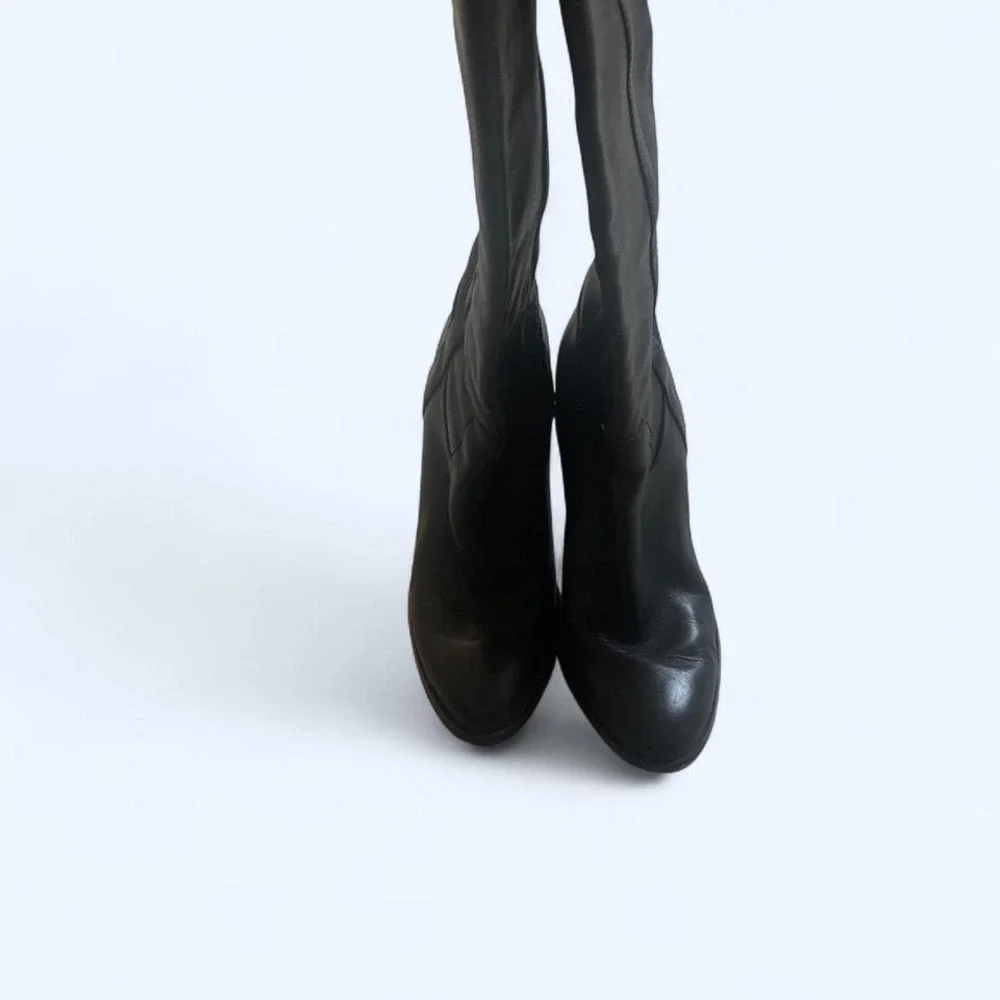Michael Kors black‎ leather knee high pull on boots block heel size 8.5